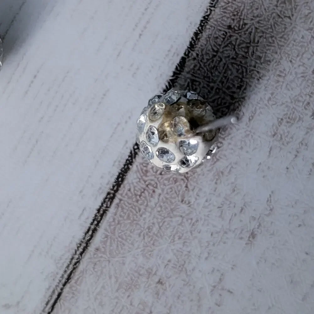 Stud Earrings - Cream & Clear Gem Ball Shape - Fair Condition